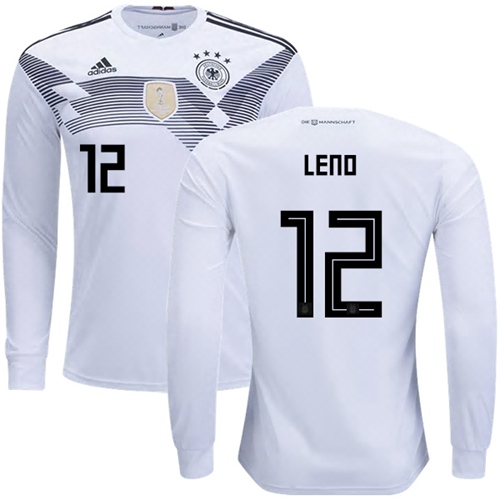 Germany #12 Leno White Home Long Sleeves Soccer Country Jersey - Click Image to Close